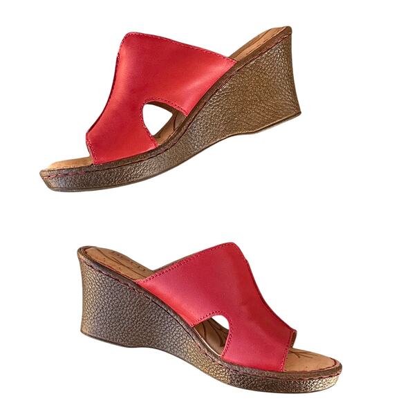 Born Wedge Slide Sandals  Red Leather Size 7M - Picture 3 of 9